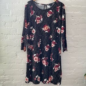 Torrid Womens Long Sleeve Challis Dress Black Pink Floral Print Stretch Cottage